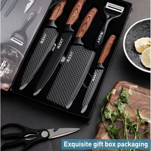 6pcs Knives Kitchen Knives 5 7 8 inch Paring Utility Slicing Chef Set+Peeler High Quality Stain Steel Cooking Tool - Image 2