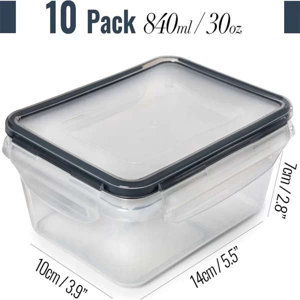 10 Pieces BPA-Free Reusable Square Kitchen Storage Containers Set - 840ml Microwave & Freezer Safe, Dishwasher Friendly Lunch Bo - Image 2