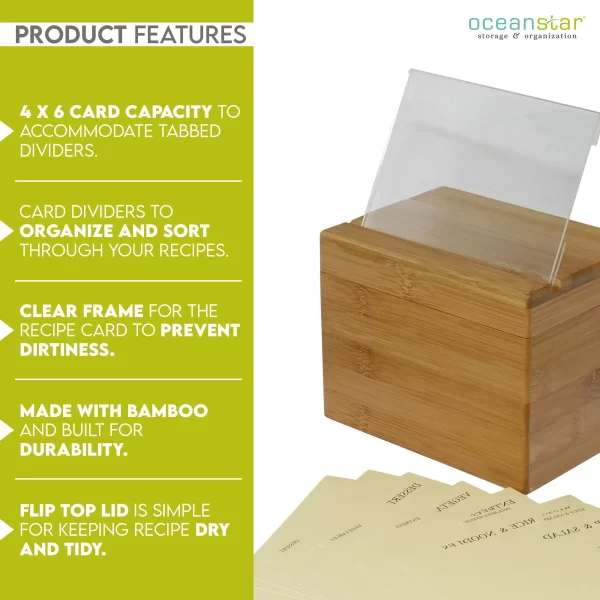 Bamboo Recipe Box with Divider - Image 3