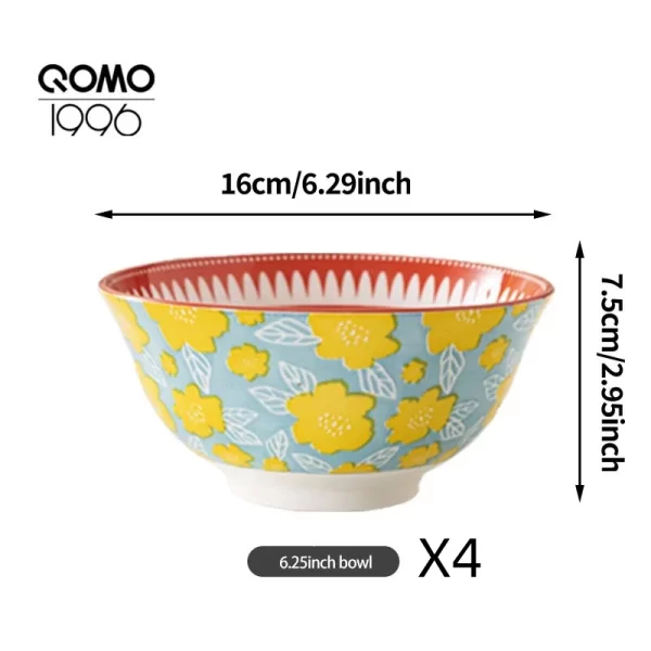 4 Pieces Ceramic Bowl Set Multicolored 6.25 Inch Porcelain Dinnerware Set Premium Ceramic Rice Bowls for Home Kitchen Dishes - Image 9