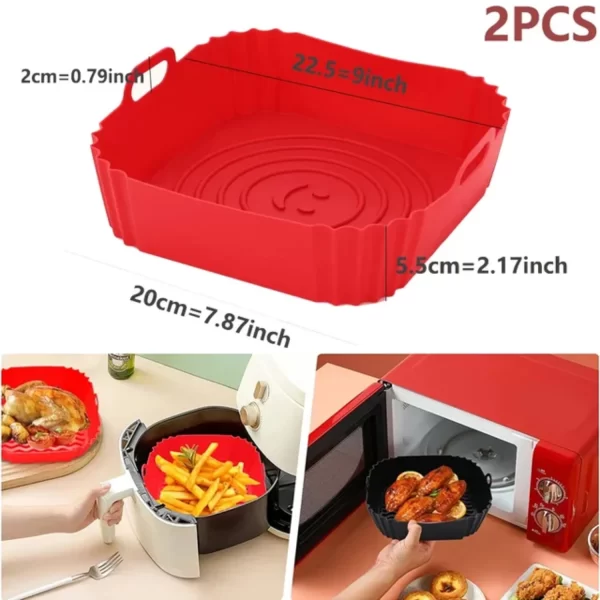 Silicone Reusable Air Fryer Basket Pan Liner - Set of 2, Ideal for Pizza and Fried Chicken, Non-Stick Silicone Mold for Healthy - Image 7