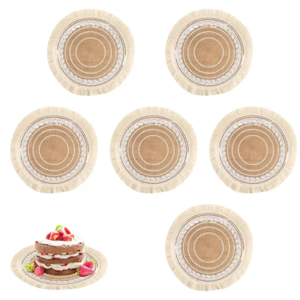 Set of 6 Boho Round Placemats Kitchen Plate Mats Runners for Dining Table Mandala Bohemian Burlap Circle Placemats 15 Inch - Image 5