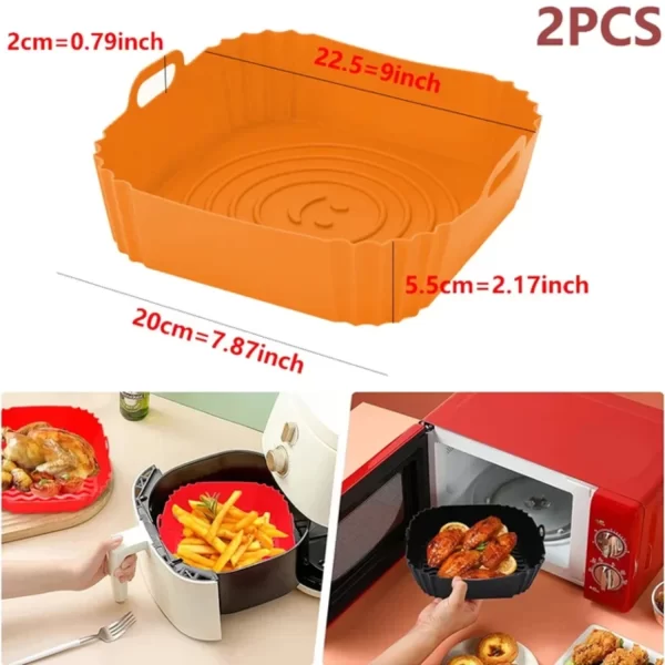 Silicone Reusable Air Fryer Basket Pan Liner - Set of 2, Ideal for Pizza and Fried Chicken, Non-Stick Silicone Mold for Healthy - Image 8