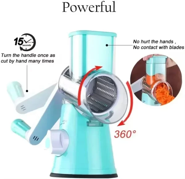 Manual Rotary Vegetable Slicer Cutter Kitchen Vegetable Cheese Grater Chopper with 3 Sharp Stainless Steel Drums - Image 2