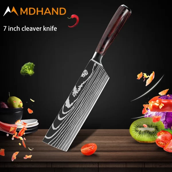 Kitchen Knife Set Damascus Pattern Stanless Steel  Japanese Santoku Knife Cleaver Slicing Utility Knife - Image 31