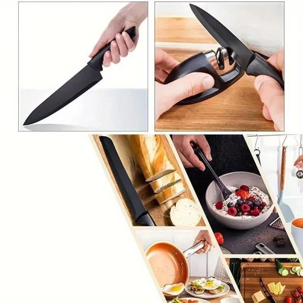 A set of 7 kitchen knives, a set of stainless steel black knives, professional chef's knife, acrylic stand, kitchen accessories - Image 2