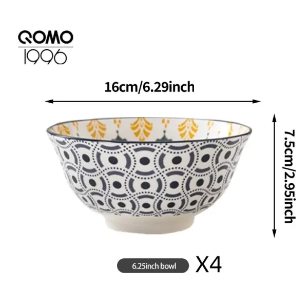 4 Pieces Ceramic Bowl Set Multicolored 6.25 Inch Porcelain Dinnerware Set Premium Ceramic Rice Bowls for Home Kitchen Dishes - Image 12