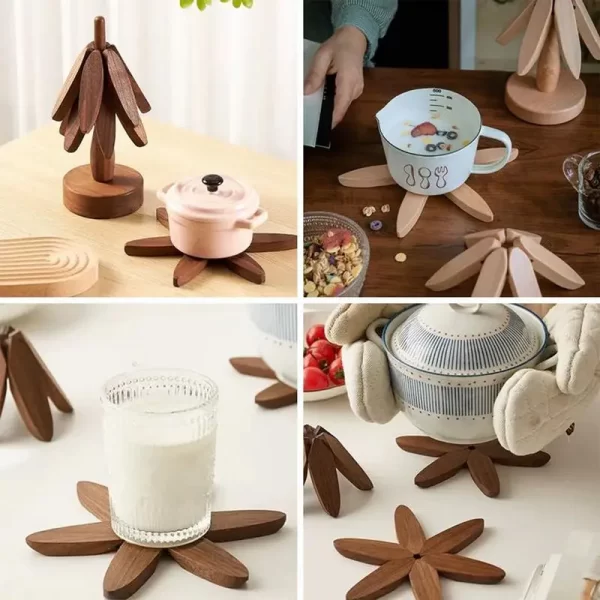 Wooden Trivets for Hot Dishes Reusable Hot Pad Trivet Tree Design Stand Anti Scald Heat Resistant Table Mat Wood Placemats Pot - Image 4