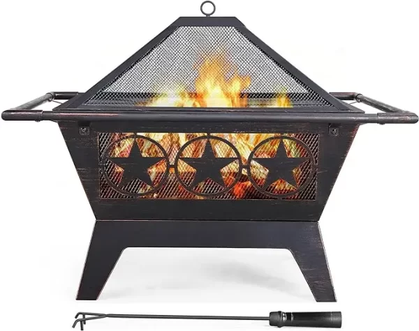 Fire Pit 32in for Outside Outdoor Fireplace Large Square Wood Burning Heavy Duty for Patio BBQ Camping Bonfire with Spark Screen - Image 7