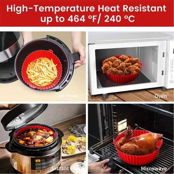 Silicone Reusable Air Fryer Basket Pan Liner - Set of 2, Ideal for Pizza and Fried Chicken, Non-Stick Silicone Mold for Healthy - Image 3