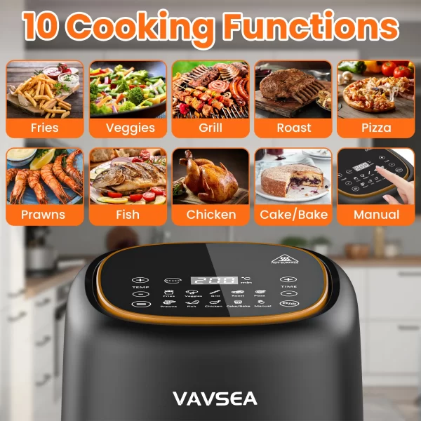 VAVSEA 10-in-1 Air Fryer with Clear Window, 1600W Hot Airfryer Oven with Digital LED Touch Screen, and Non-Stick Basket,6.5QT, - Image 2