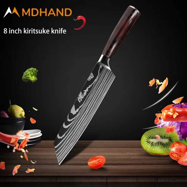 Kitchen Knife Set Damascus Pattern Stanless Steel  Japanese Santoku Knife Cleaver Slicing Utility Knife - Image 22