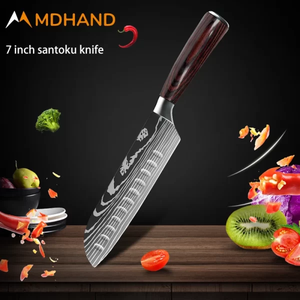 Kitchen Knife Set Damascus Pattern Stanless Steel  Japanese Santoku Knife Cleaver Slicing Utility Knife - Image 28