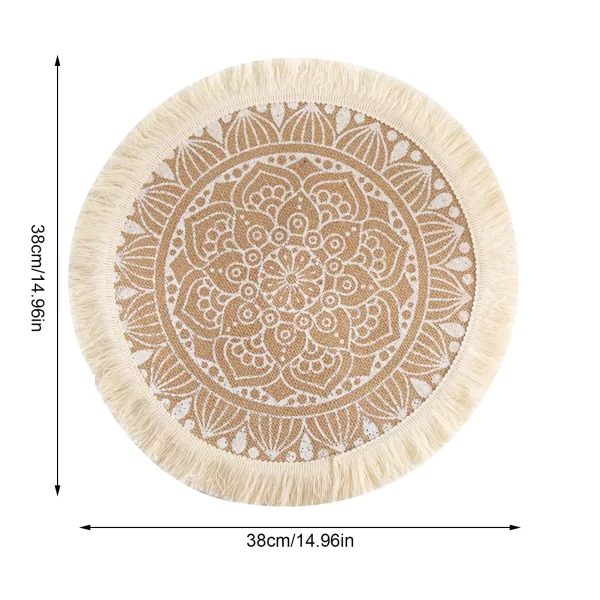 Set of 6 Boho Round Placemats Kitchen Plate Mats Runners for Dining Table Mandala Bohemian Burlap Circle Placemats 15 Inch - Image 6