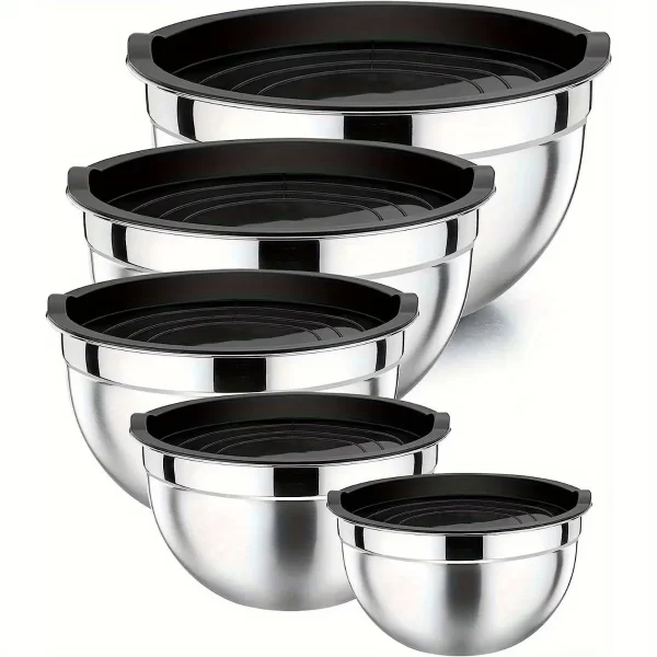 5-Piece Stainless Steel Nesting Mixing Bowl Set - Kitchen Essentials for Baking, Serving,Dishwasher Safe, and Easy to Store - Image 7