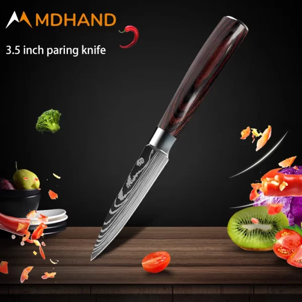 Kitchen Knife Set Damascus Pattern Stanless Steel  Japanese Santoku Knife Cleaver Slicing Utility Knife - Image 30