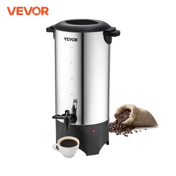 VEVOR Commercial Coffee Urn 50 Cups Stainless Steel Large Coffee Dispenser with Detachable Power Cord for Easy Cleaning