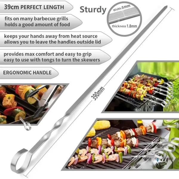 12 Piece Set of Nylon Bags for Barbecue Skewers, 39cm Long Steel Skewers for Meat Skewers, Used for Bonfires or Barbecues - Image 2