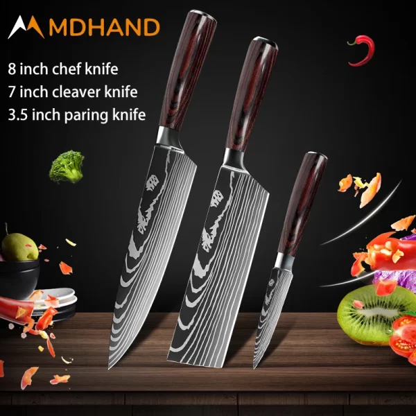 Kitchen Knife Set Damascus Pattern Stanless Steel  Japanese Santoku Knife Cleaver Slicing Utility Knife - Image 13