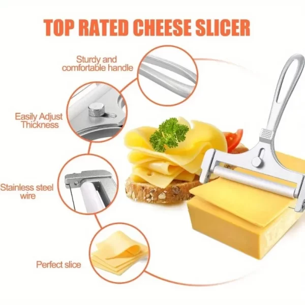 2 Pieces Stainless Steel Wire Cheese Slicer with Cheese Planer, Adjustable Thickness, Kitchen Cooking Tools, Gray - Image 3