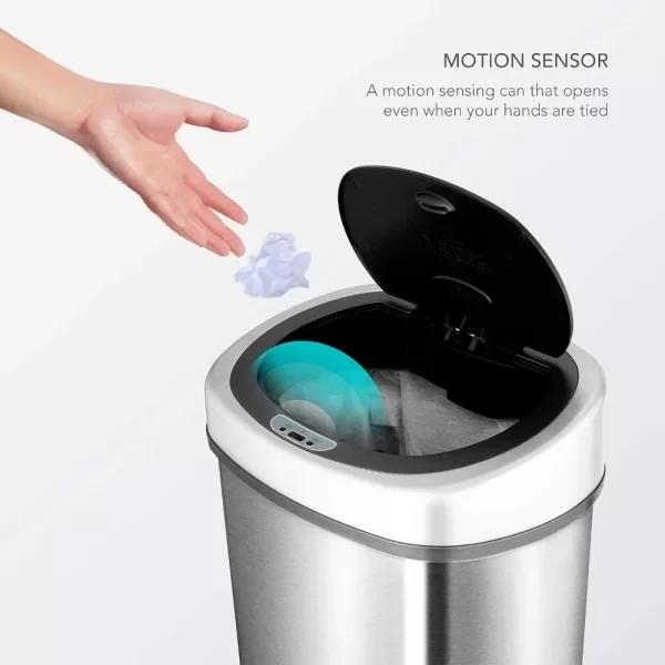 Automatic Touchless Infrared Motion Sensor Trash Can, 13 Gal 50L, Stainless Steel Base (Oval, Silver/Black Lid)Quality Materials - Image 3