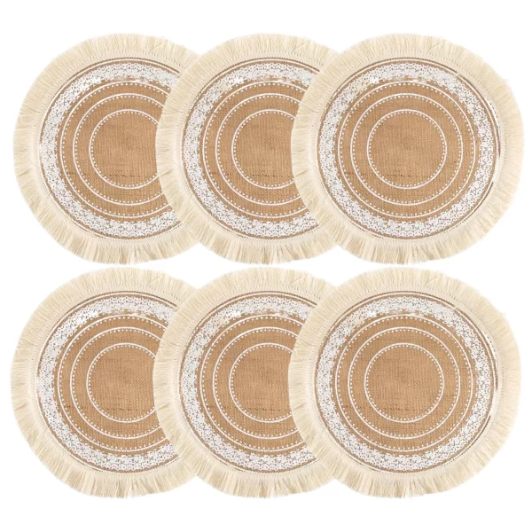 Set of 6 Boho Round Placemats Kitchen Plate Mats Runners for Dining Table Mandala Bohemian Burlap Circle Placemats 15 Inch - Image 11