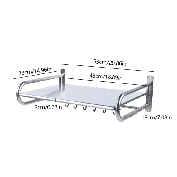 53CM Single Layer with 6 Hooks Stainless Steel Microwave Oven Shelf Wall-Mounted Kitchen Shelf - Image 5