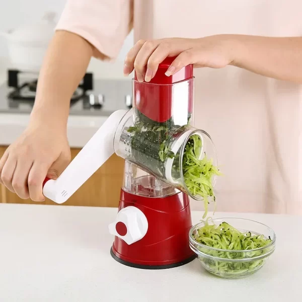 Manual Rotary Vegetable Slicer Cutter Kitchen Vegetable Cheese Grater Chopper with 3 Sharp Stainless Steel Drums - Image 8