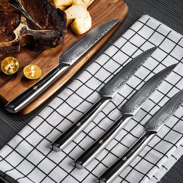 Sunnecko Damascus Steak Knives 4Pcs Set VG10 Core Blade Cut Utility Table Meat Kitchen Knife Slicer Cutlery  Tools G10 Handle - Image 4