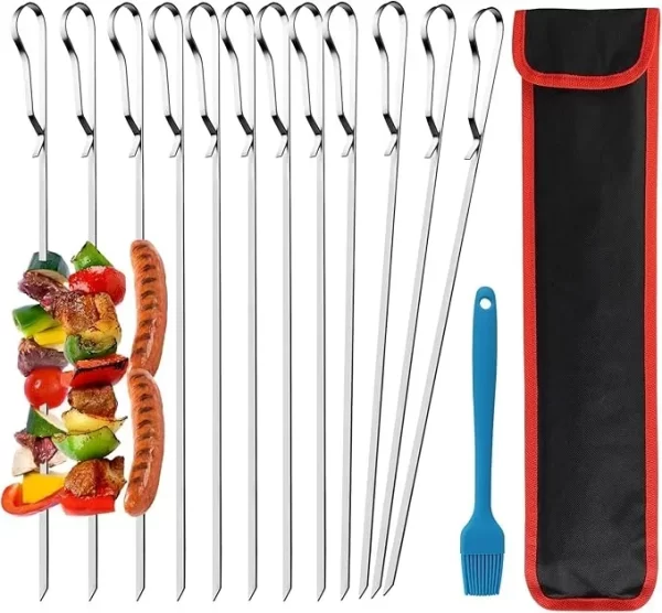 12 Piece Set of Nylon Bags for Barbecue Skewers, 39cm Long Steel Skewers for Meat Skewers, Used for Bonfires or Barbecues - Image 7