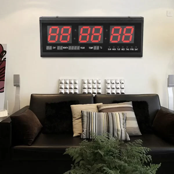 LED Digital Wall Clock Large Screen Calendar Thermometer - Image 3