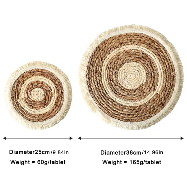 25/38cm Round Placemats Natural Wicker Woven Tassels Placemat Plate Water Straw Braided Tablemats Rattan Weave Dining Table Mat - Image 6