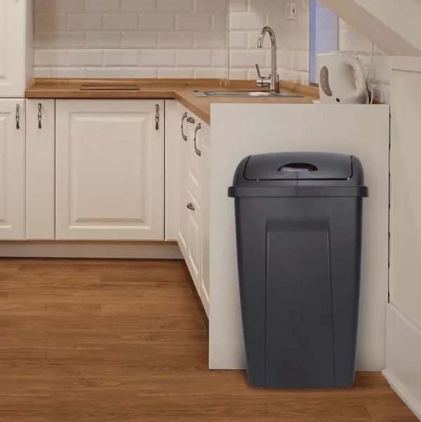 13 Gallon Trash Can, Plastic Swing Top Kitchen Garbage Trash Can, Black, Perfect for the kitchen Waste Bins - Image 3