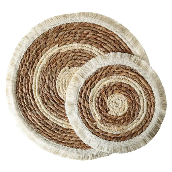 25/38cm Round Placemats Natural Wicker Woven Tassels Placemat Plate Water Straw Braided Tablemats Rattan Weave Dining Table Mat - Image 5