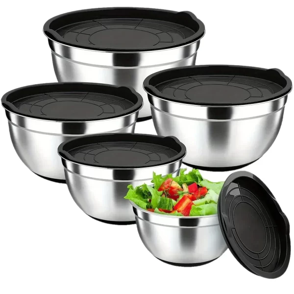 5-Piece Stainless Steel Nesting Mixing Bowl Set - Kitchen Essentials for Baking, Serving,Dishwasher Safe, and Easy to Store