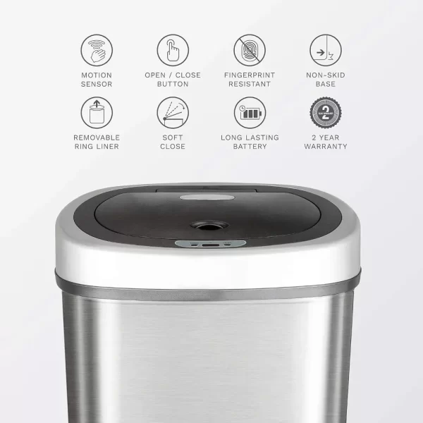 Automatic Touchless Infrared Motion Sensor Trash Can, 13 Gal 50L, Stainless Steel Base (Oval, Silver/Black Lid)Quality Materials - Image 2