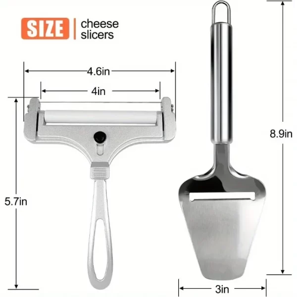 2 Pieces Stainless Steel Wire Cheese Slicer with Cheese Planer, Adjustable Thickness, Kitchen Cooking Tools, Gray - Image 2