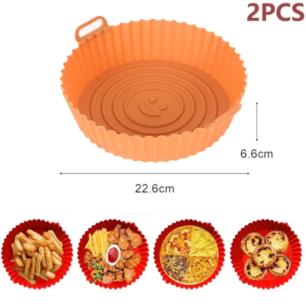 Silicone Reusable Air Fryer Basket Pan Liner - Set of 2, Ideal for Pizza and Fried Chicken, Non-Stick Silicone Mold for Healthy - Image 4