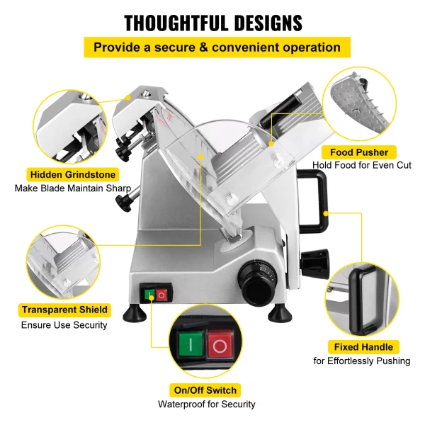 VEVOR Meat Slicer 200W/240W/320W/340W Electric Deli Food Slicer Adjustable Thickness for Commercial and Home Use Cut Meat Cheese - Image 6