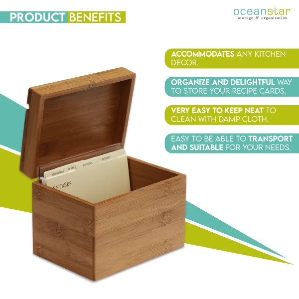 Bamboo Recipe Box with Divider - Image 2