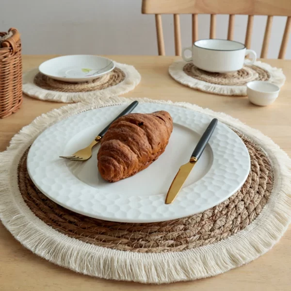 25/38cm Round Placemats Natural Wicker Woven Tassels Placemat Plate Water Straw Braided Tablemats Rattan Weave Dining Table Mat - Image 3