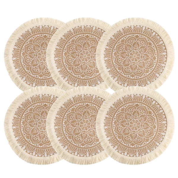 Set of 6 Boho Round Placemats Kitchen Plate Mats Runners for Dining Table Mandala Bohemian Burlap Circle Placemats 15 Inch - Image 9