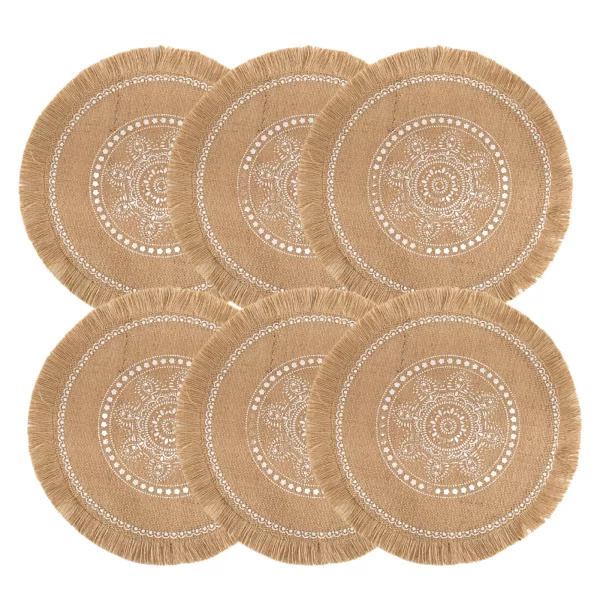 Set of 6 Boho Round Placemats Kitchen Plate Mats Runners for Dining Table Mandala Bohemian Burlap Circle Placemats 15 Inch - Image 12