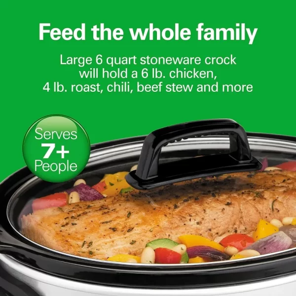 6-Quart Slow Cooker with 3 Cooking Settings, Dishwasher-Safe Stoneware Crock & Glass Lid, Silver, Multi-functional Pot - Image 4