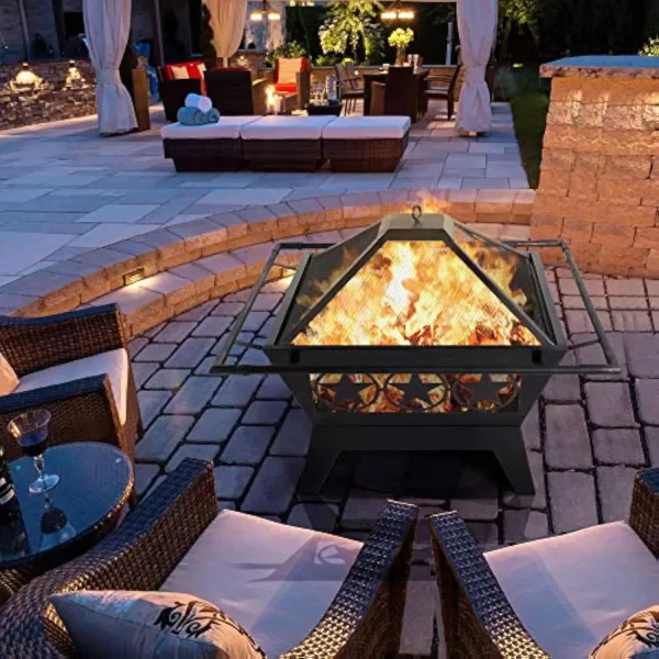 Fire Pit 32in for Outside Outdoor Fireplace Large Square Wood Burning Heavy Duty for Patio BBQ Camping Bonfire with Spark Screen - Image 2