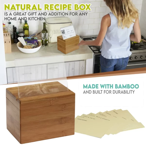 Bamboo Recipe Box with Divider - Image 4