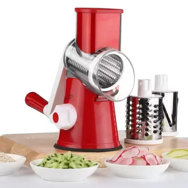 Manual Rotary Vegetable Slicer Cutter Kitchen Vegetable Cheese Grater Chopper with 3 Sharp Stainless Steel Drums - Image 3