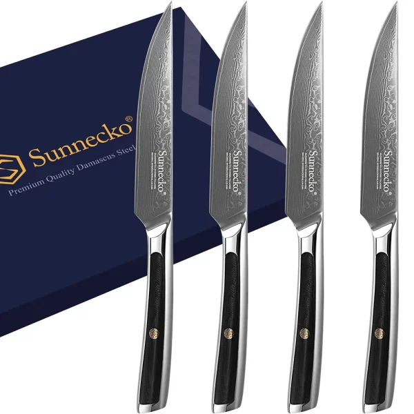 Sunnecko Damascus Steak Knives 4Pcs Set VG10 Core Blade Cut Utility Table Meat Kitchen Knife Slicer Cutlery  Tools G10 Handle - Image 8