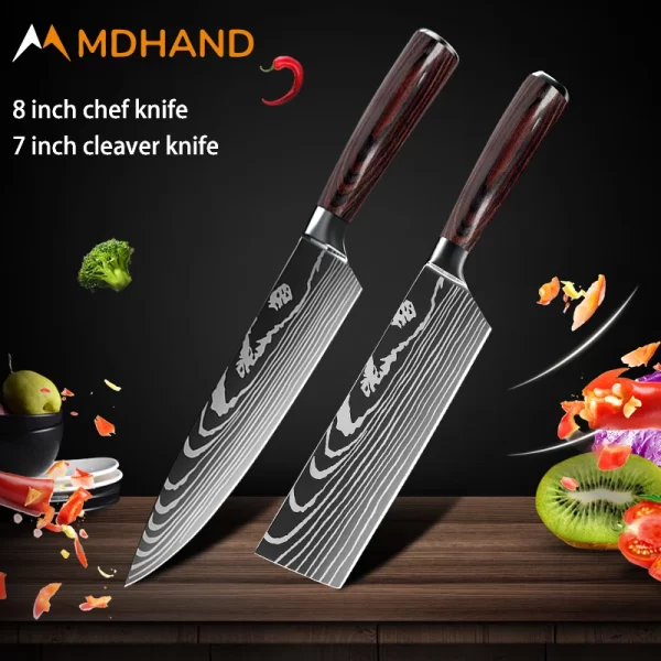 Kitchen Knife Set Damascus Pattern Stanless Steel  Japanese Santoku Knife Cleaver Slicing Utility Knife - Image 24