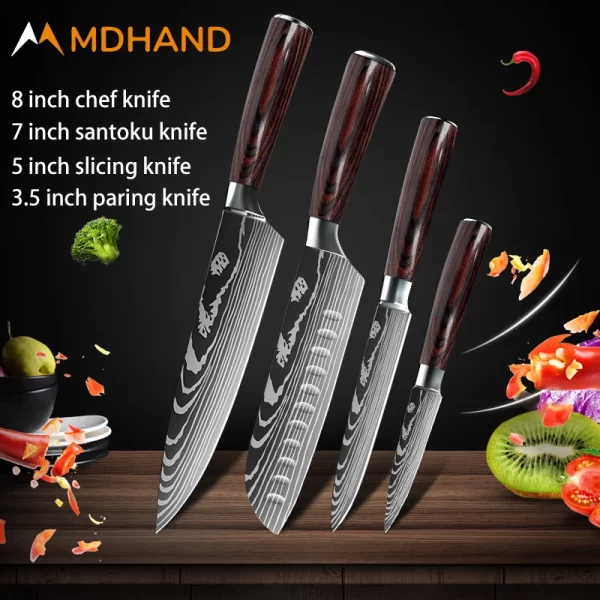 Kitchen Knife Set Damascus Pattern Stanless Steel  Japanese Santoku Knife Cleaver Slicing Utility Knife - Image 16